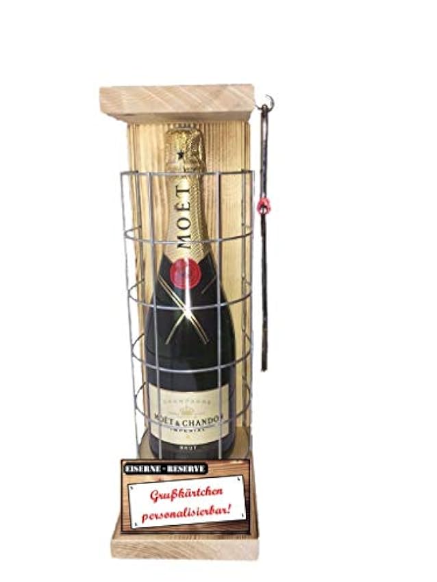 Hohe Qualität Personalisierte Geschenke für Männer Frauen Geschenkidee - Eiserne Reserve Gitter Text rot Moet Champagner (1 x 0.75 l) incl. Notsäge - Geburtstag Hochzeit Abschied asWMXedO groß