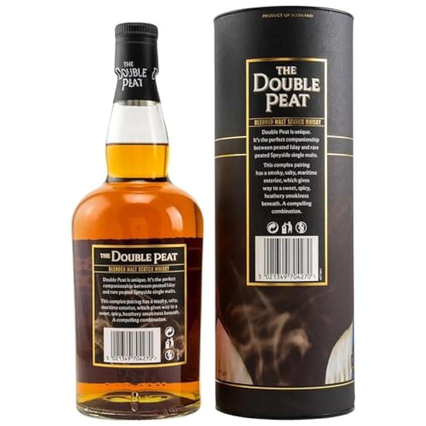Großhandelspreis The Double Peat - Blended Islay and Speyside Malt | Blended Whisky | 1x0.7L | Ausgewogener Rauch aus zwei Regionen | Ohne Farbstoffe | Intensiv rauchig ibWhDcSK New Style