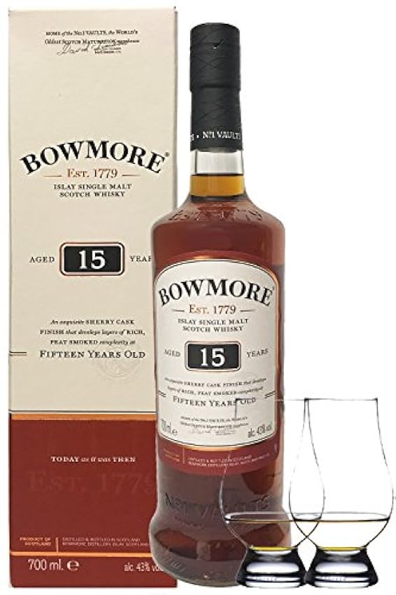 Promotions Bowmore 15 Jahre 0,7 Liter+ 2 Glencairn Gläs