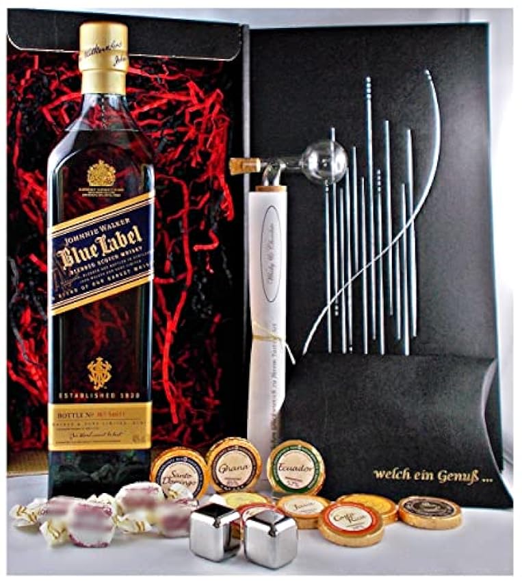 billig Geschenk Johnnie Walker Blue Label scotch Whisky + Edelschokolade + Kühlsteine + Glaskugelportionierer ve3UZDCi Hohe Quaity